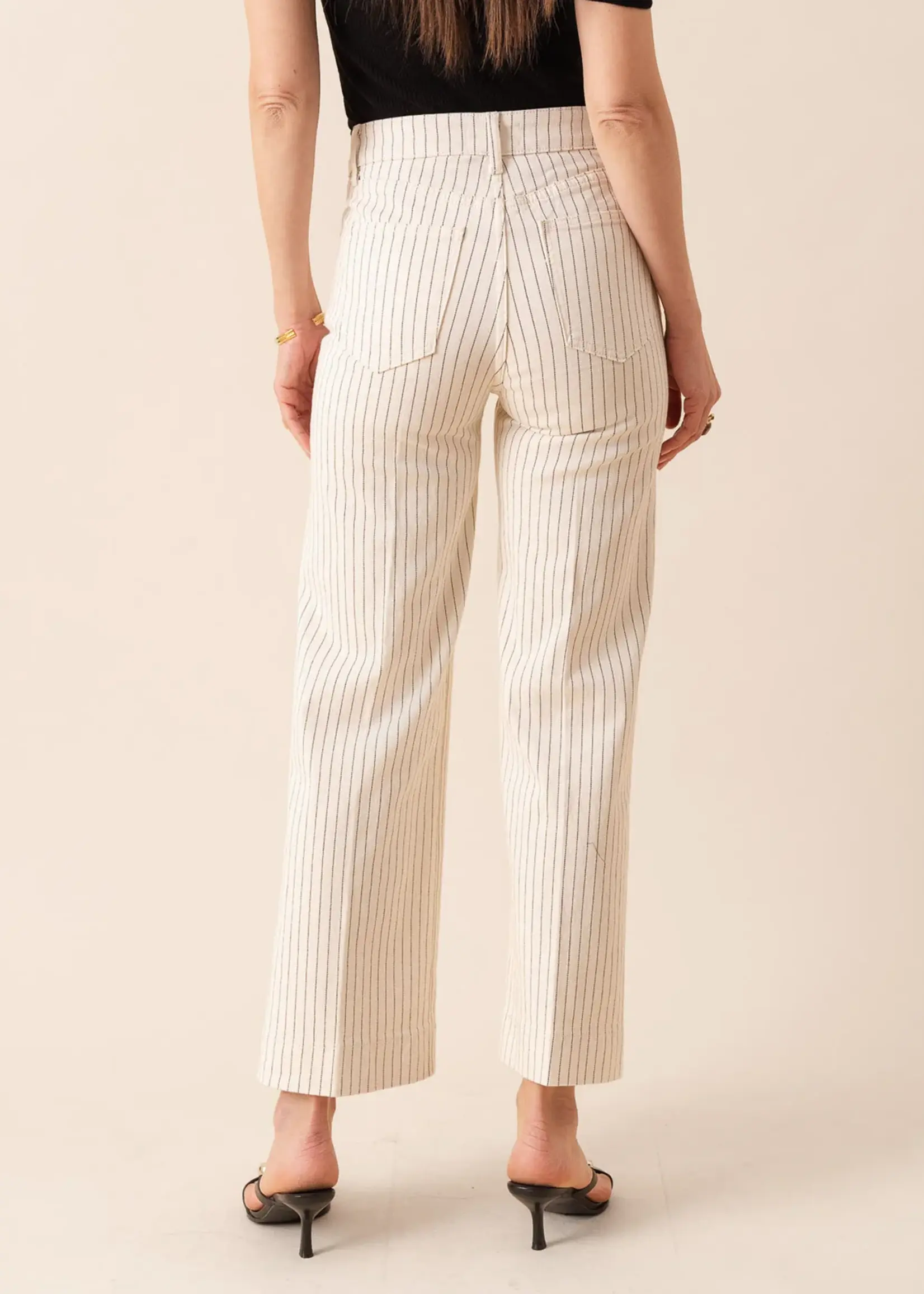 ORAIJE Jean Vienna Wide écru à fines rayures – Taille haute