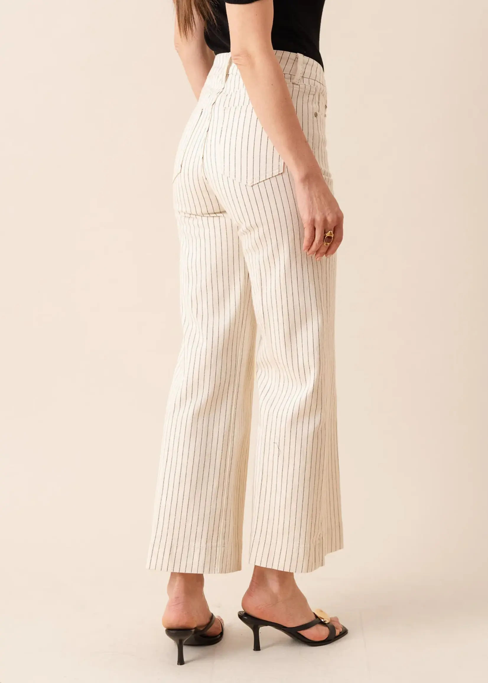 ORAIJE Jean Vienna Wide écru à fines rayures – Taille haute