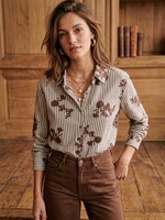 Chemise rayée à broderies fleuries
