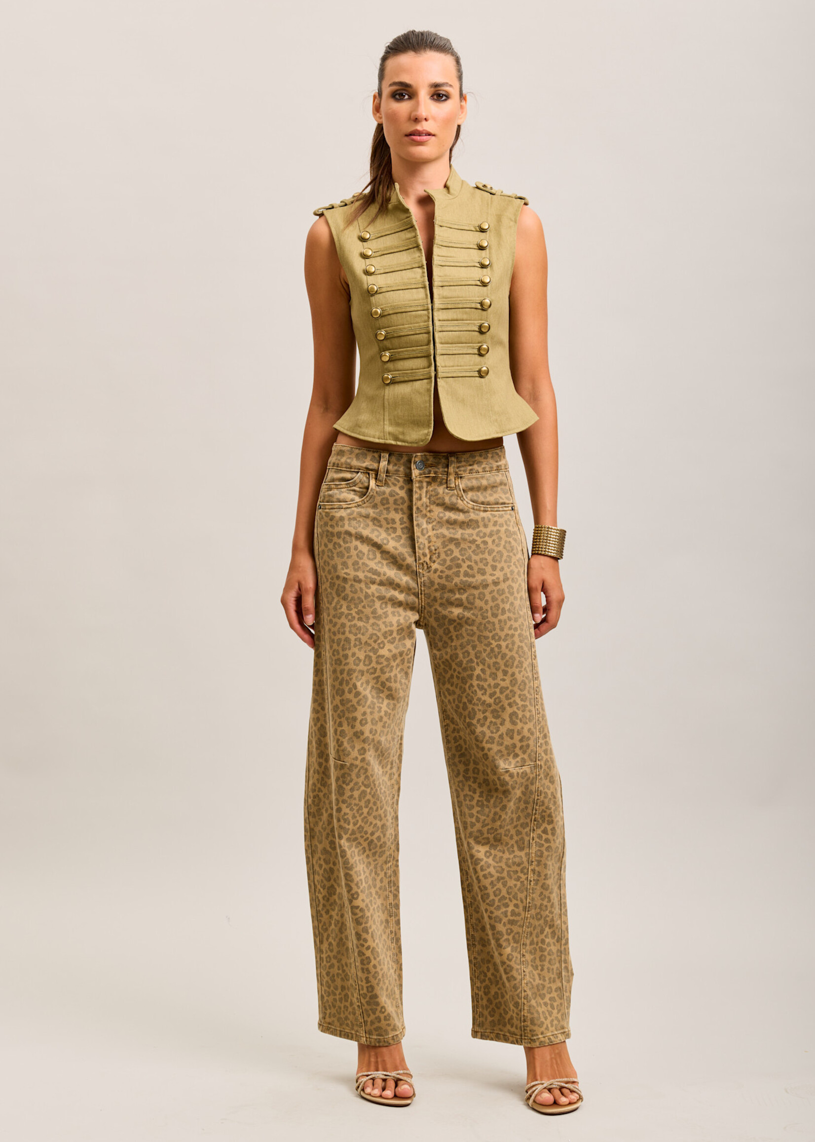 TOXIK3 Jean balloon imprimé en denim stretch – Coupe tendance - léopard