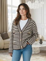 Gilet rayé à boutons dorés – taille unique