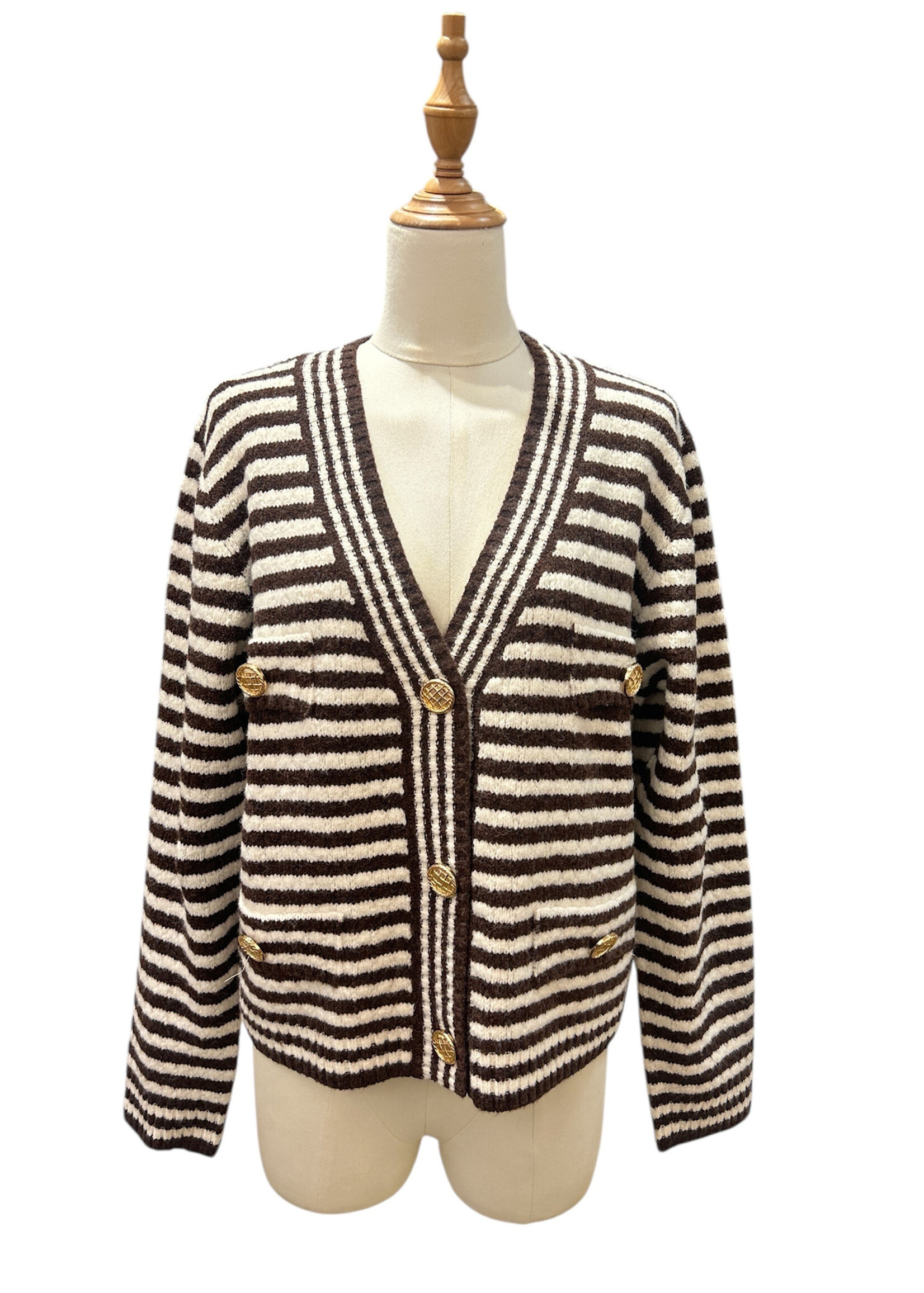 Gilet rayé à boutons dorés – taille unique