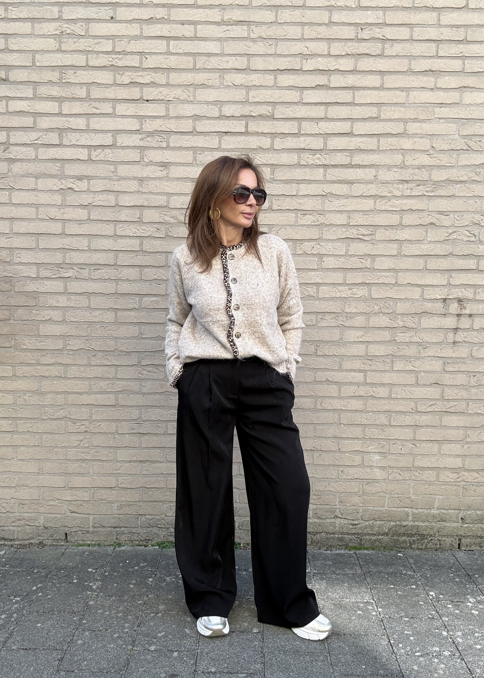 Gilet taupe à col léopard – taille unique