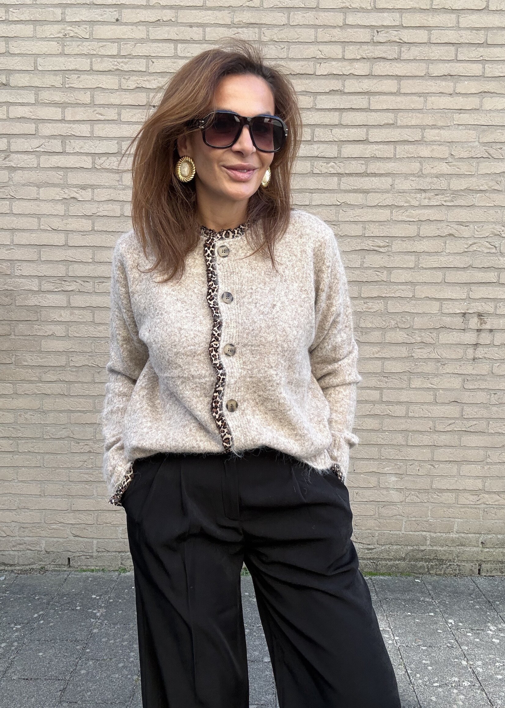 Gilet taupe à col léopard – taille unique