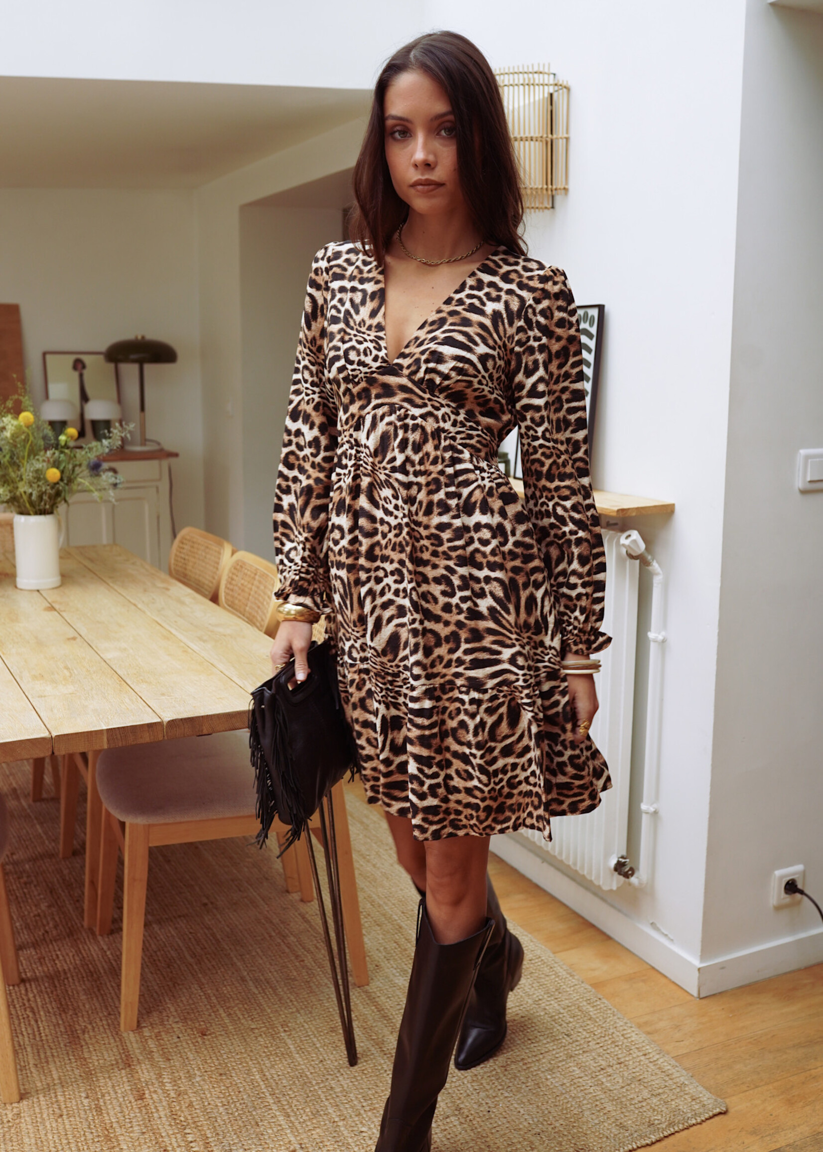 Robe cintrée à imprimé léopard