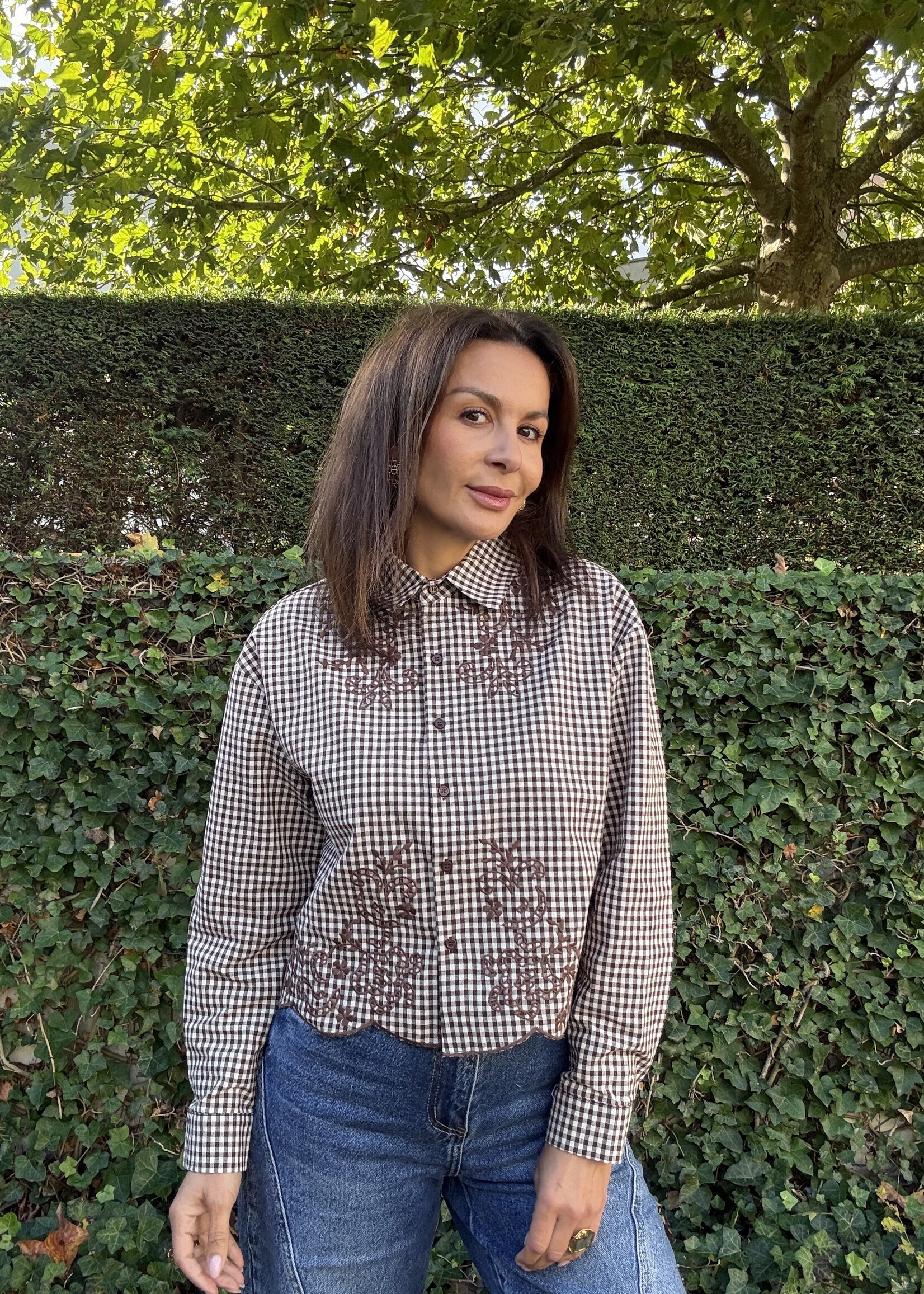 Korte blouse met vichyruitjes