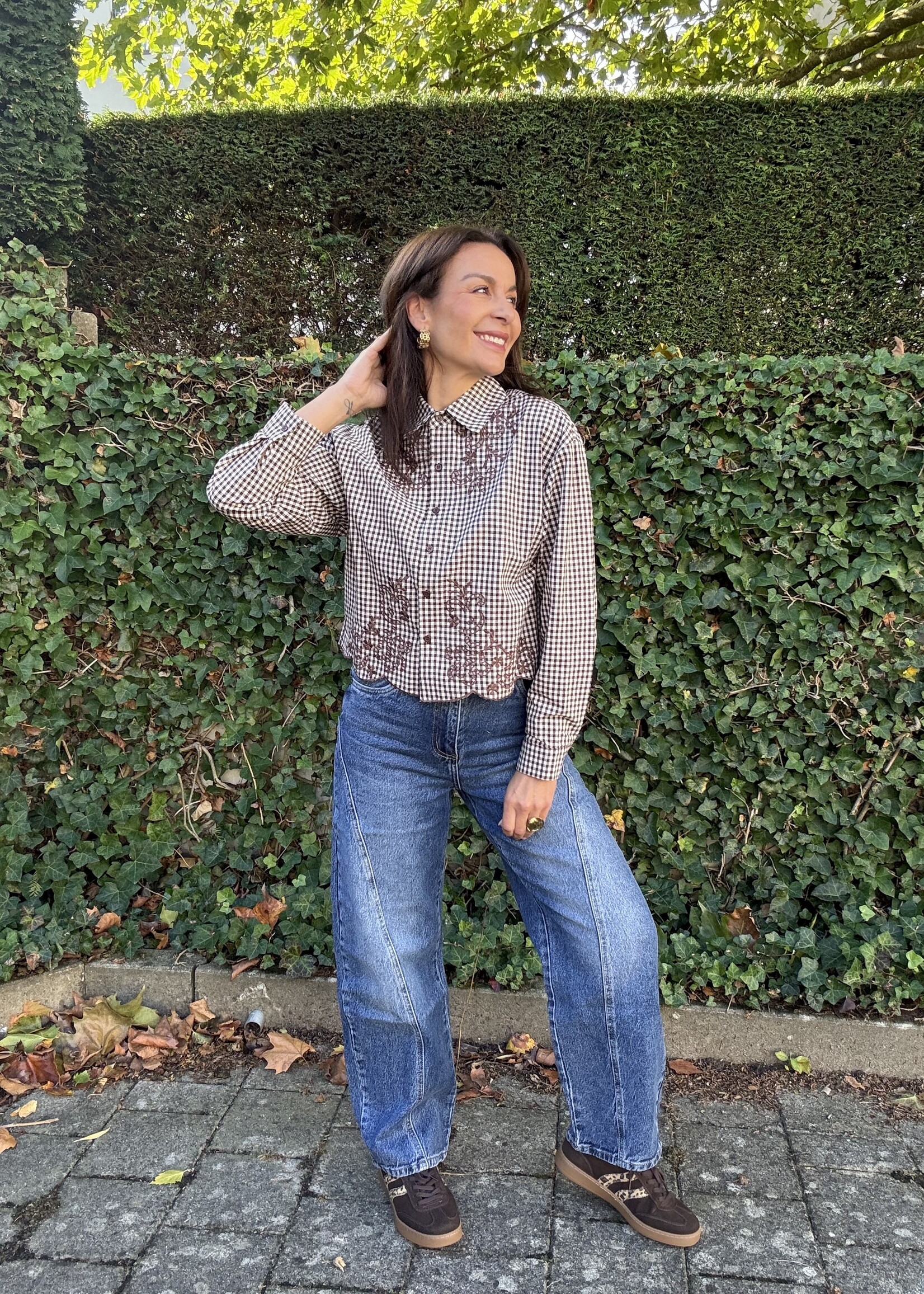 Korte blouse met vichyruitjes