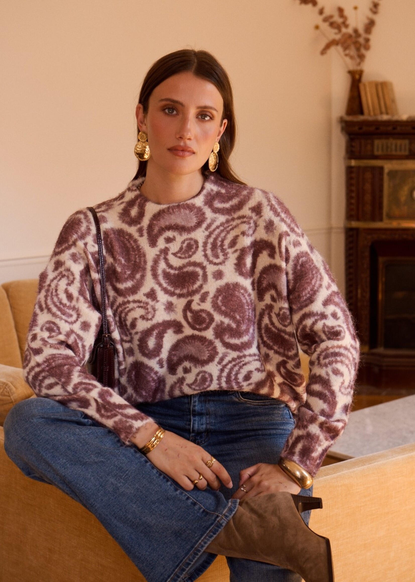 Pull à motifs bordeaux – taille unique