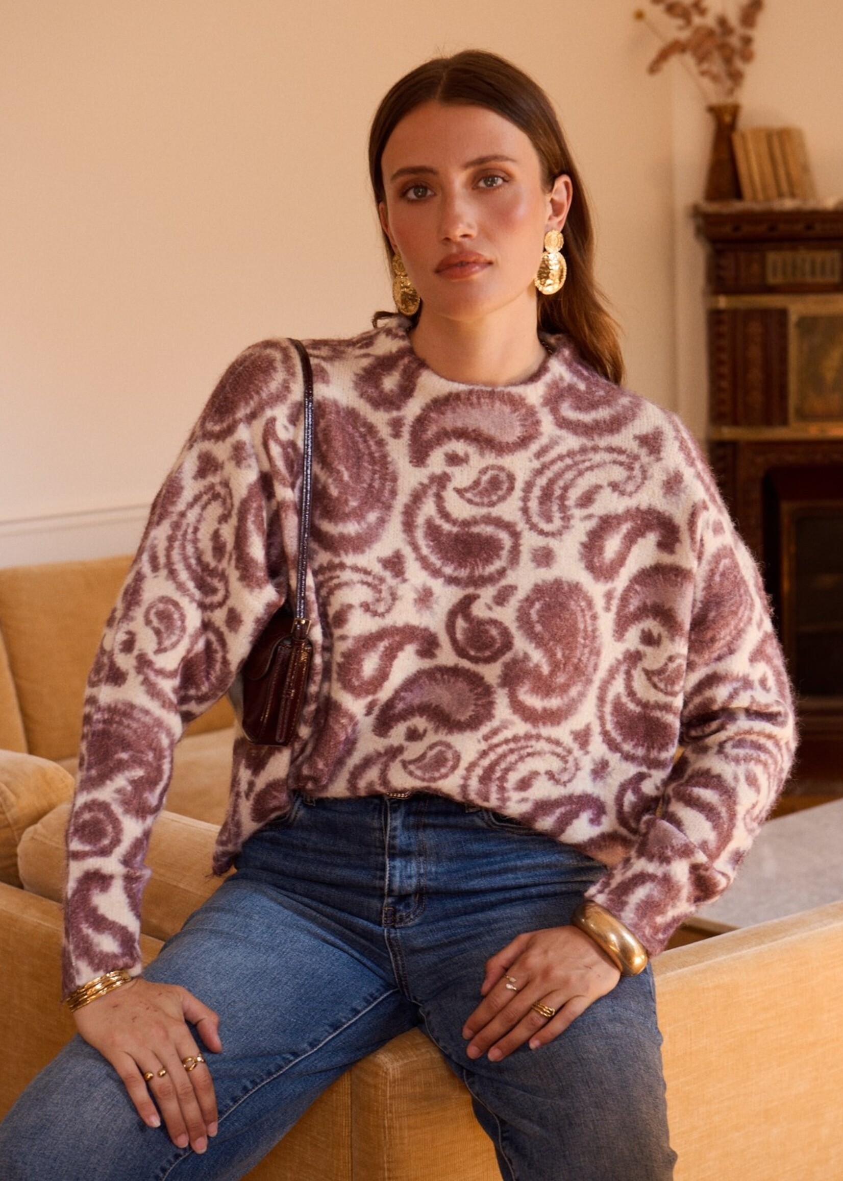 Pull à motifs bordeaux – taille unique