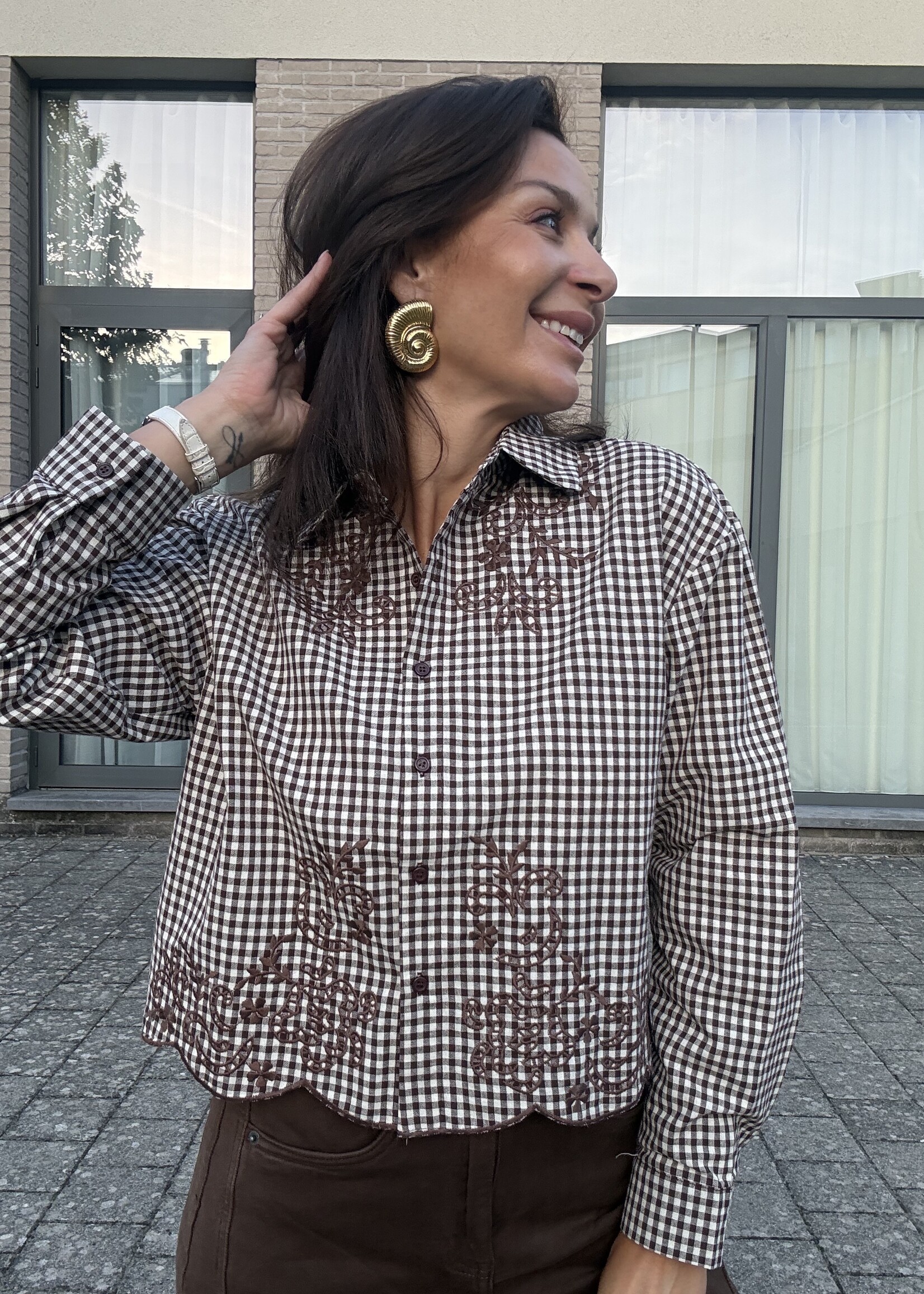 Korte blouse met vichyruitjes