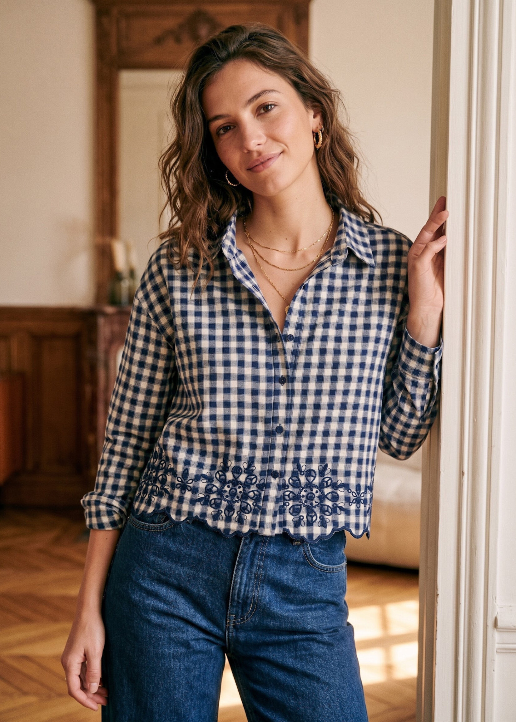 Blouse met vichyruitjes