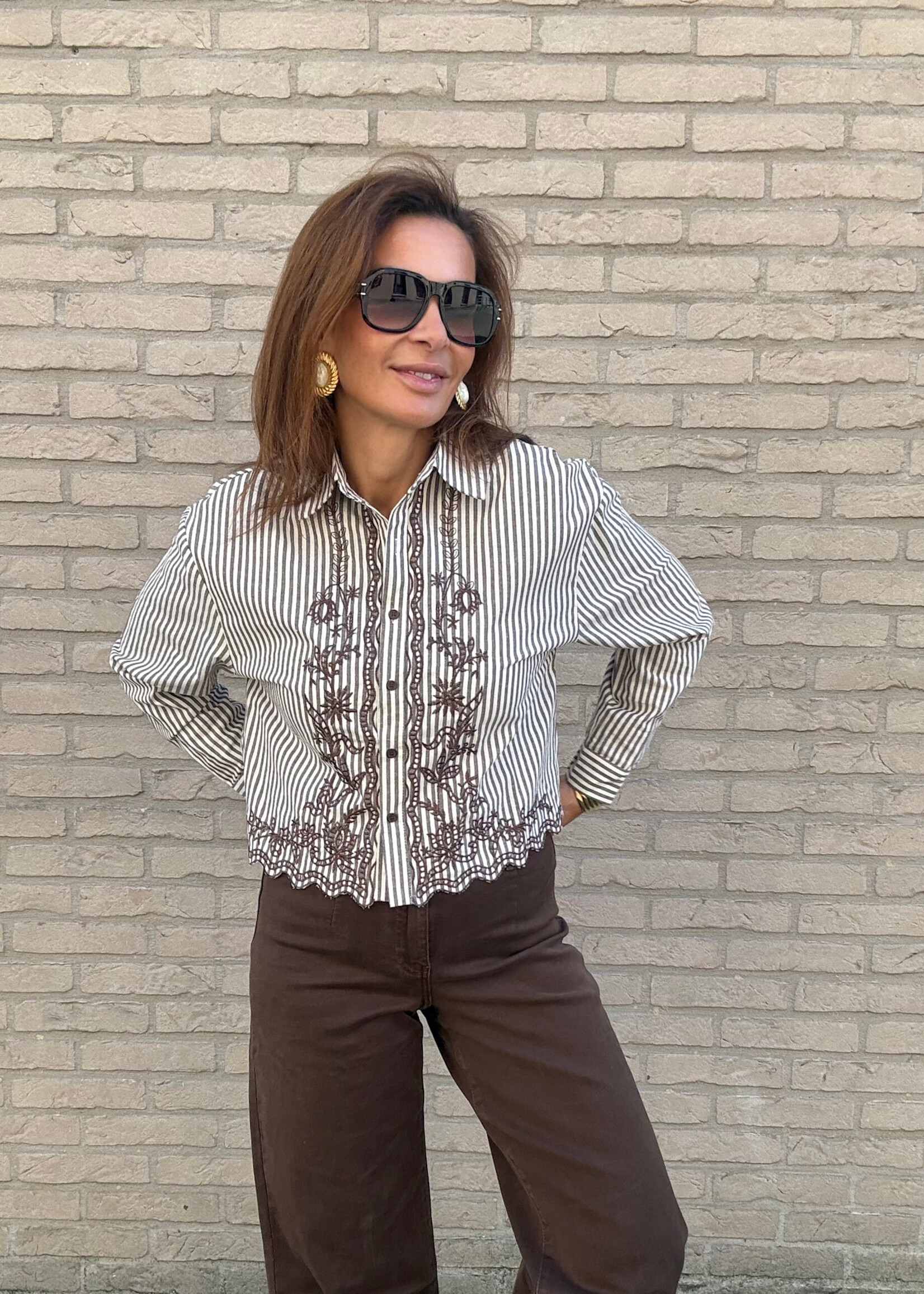 Gestreepte blouse texas met borduurwerk