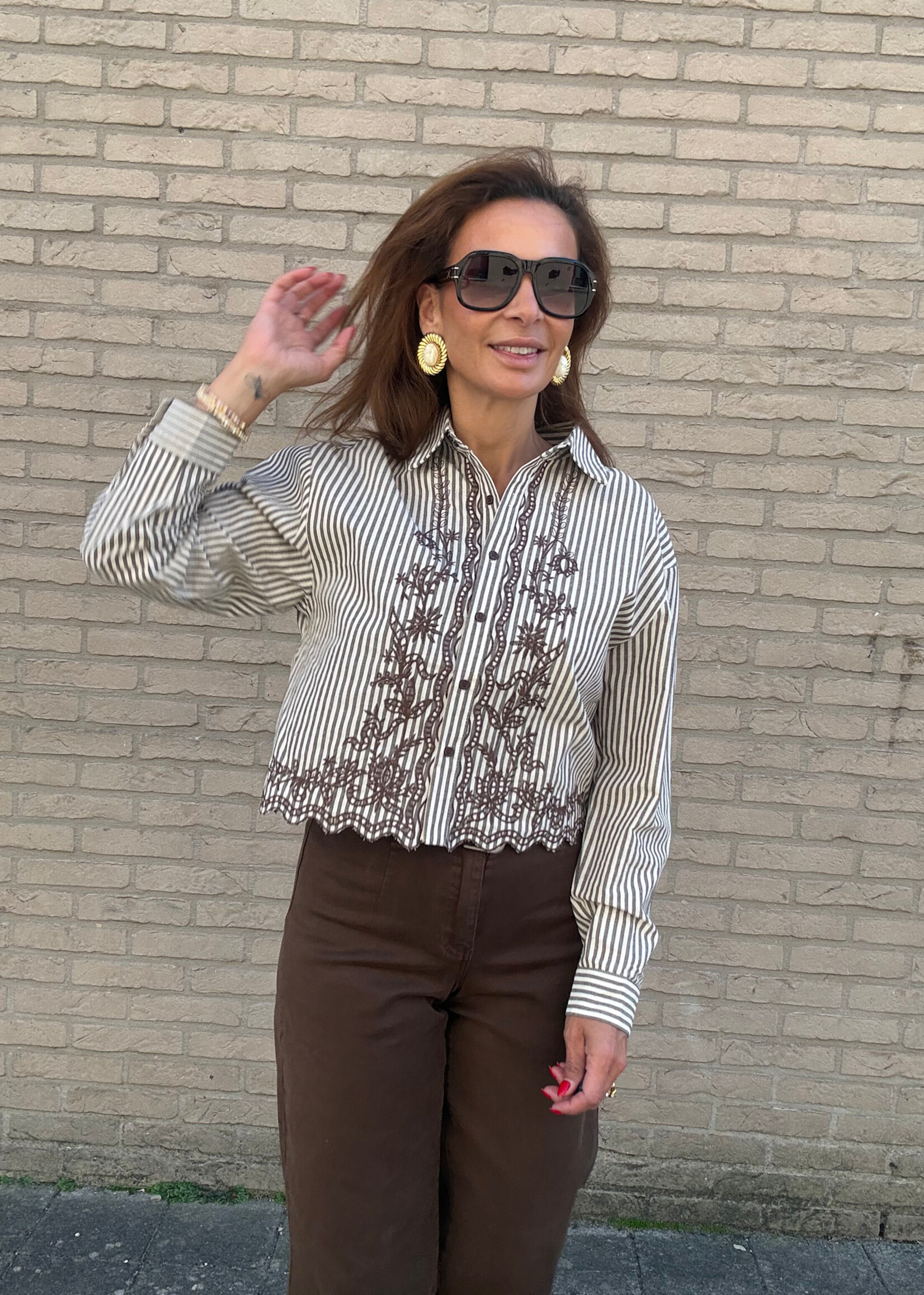 Chemise texas rayée à broderies