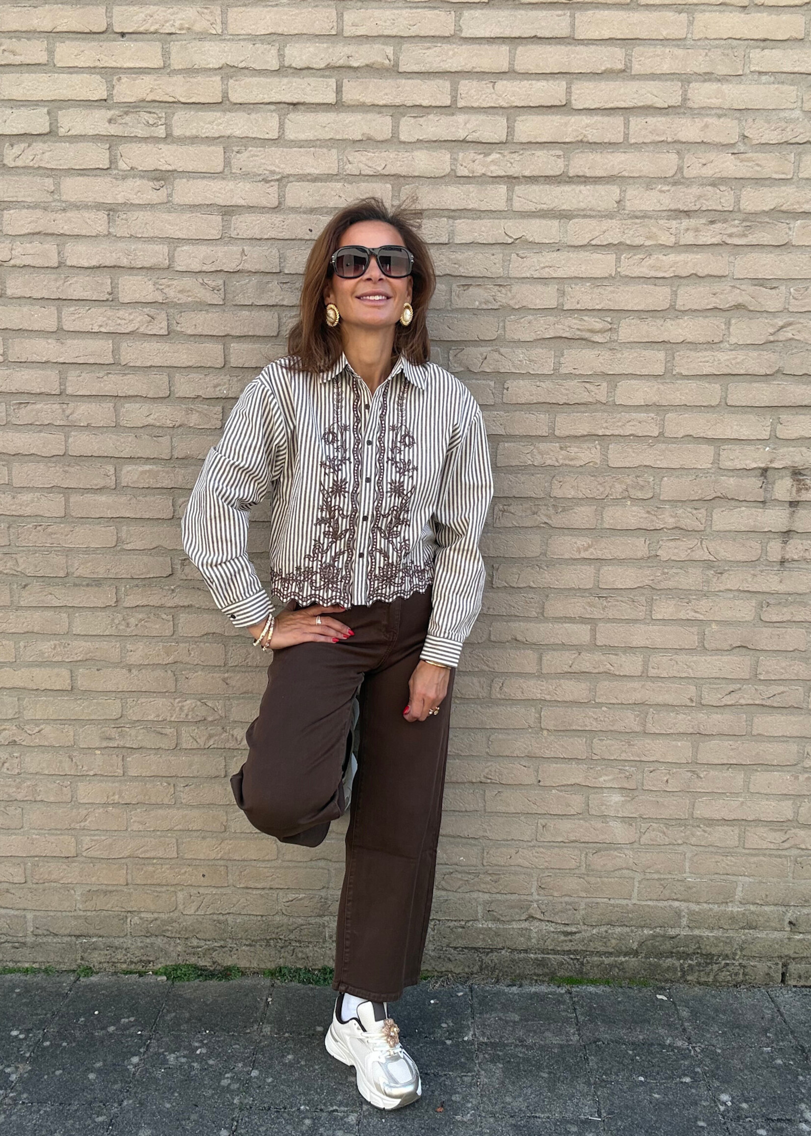 Gestreepte blouse texas met borduurwerk