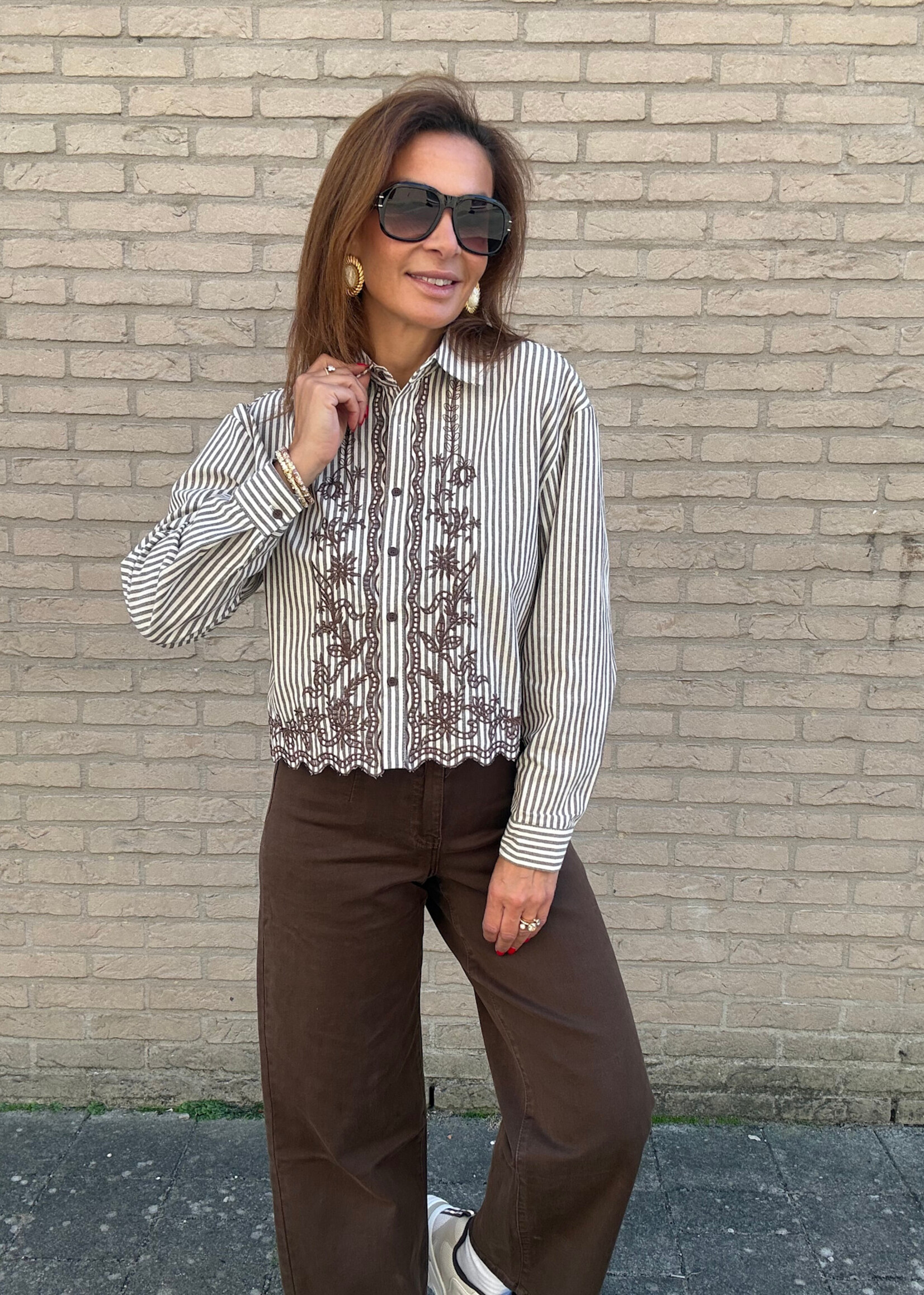 Chemise texas rayée à broderies