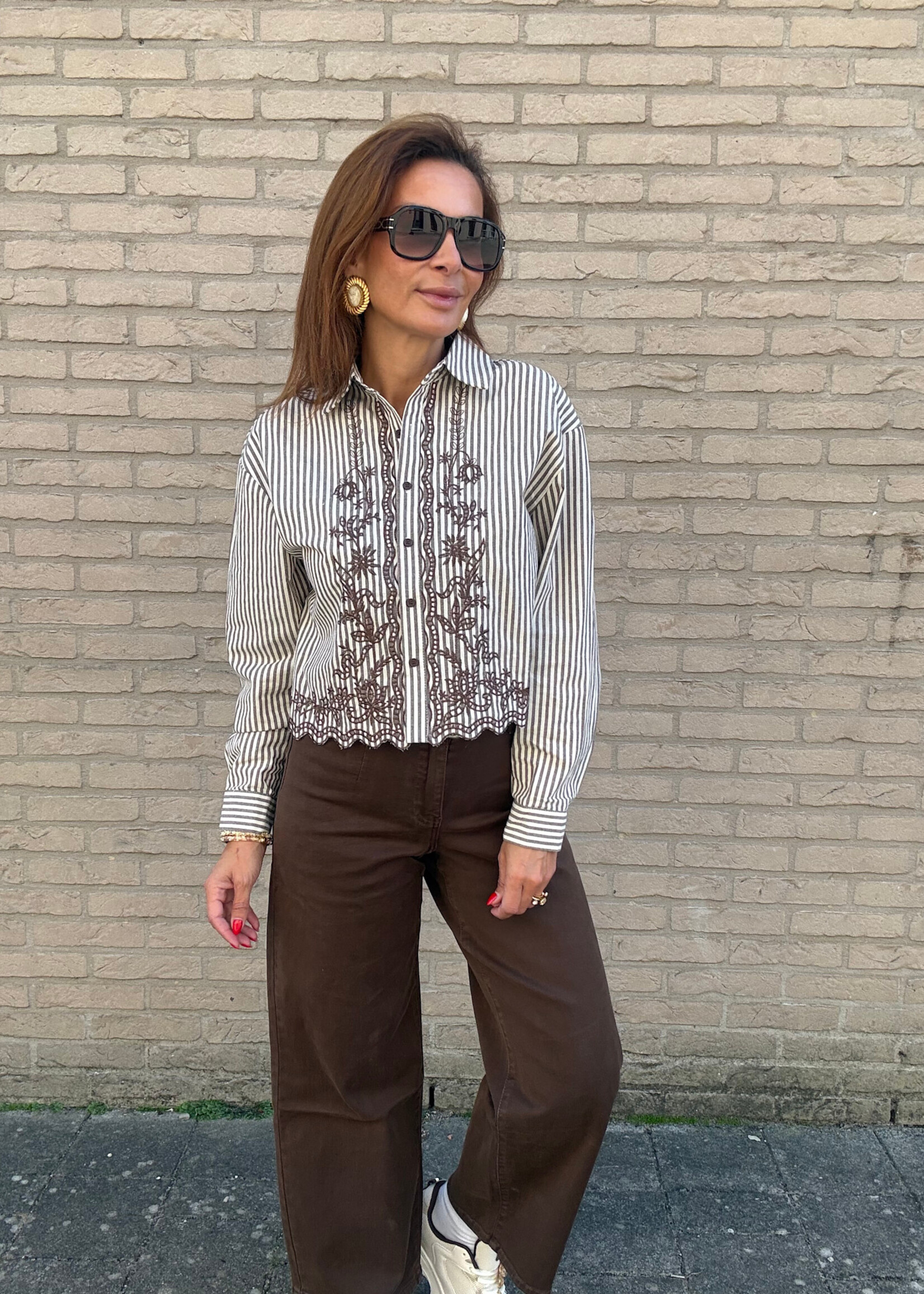 Gestreepte blouse texas met borduurwerk