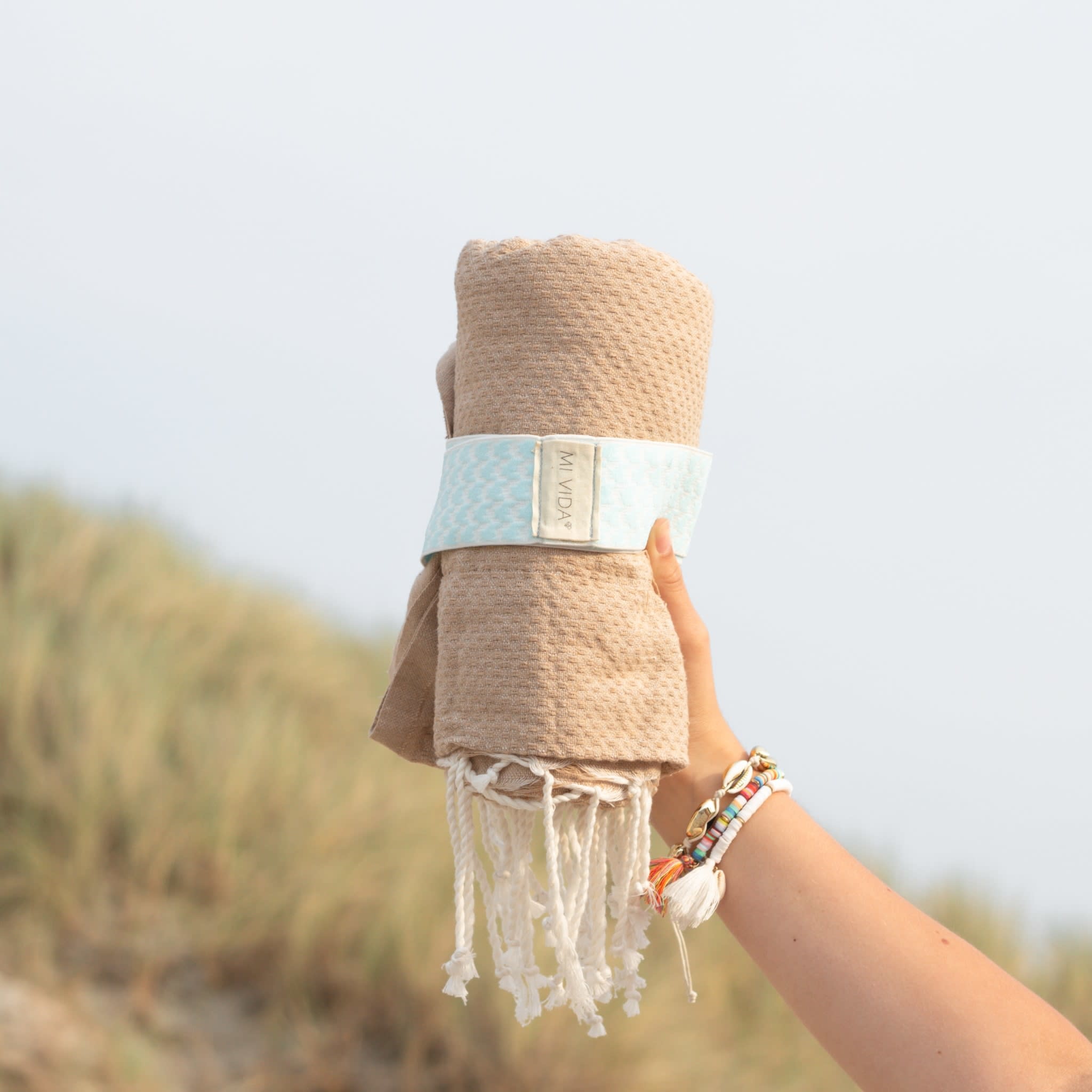Meer marmeren zonsopkomst Handdoek elastiek print blauw