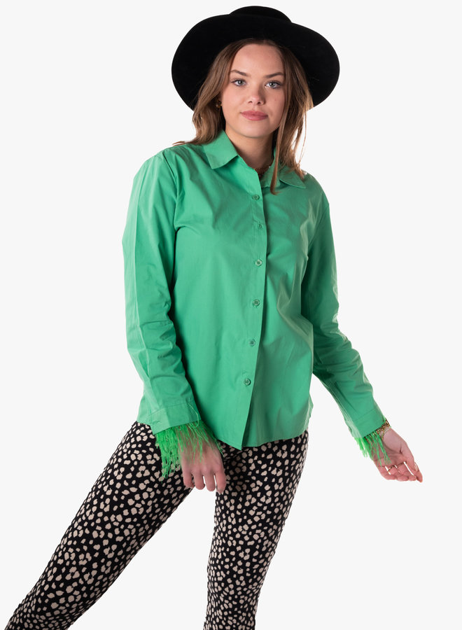 Katoenen blouse met veren groen