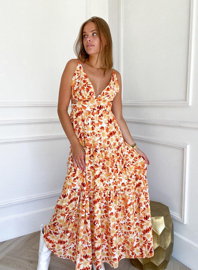 Maxi jurk met oranje bloemenprint
