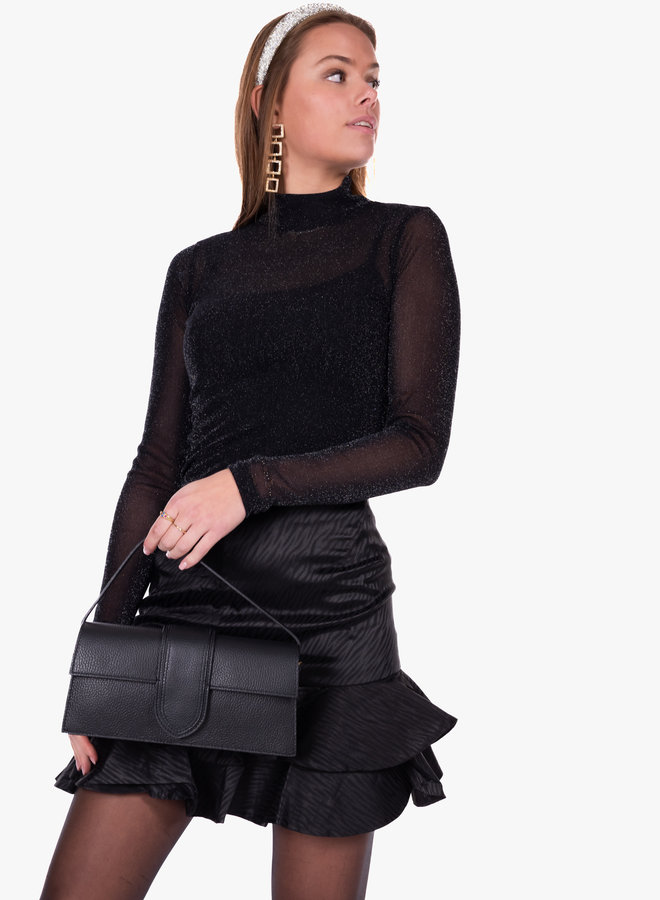 Satijnen rok zwart met print