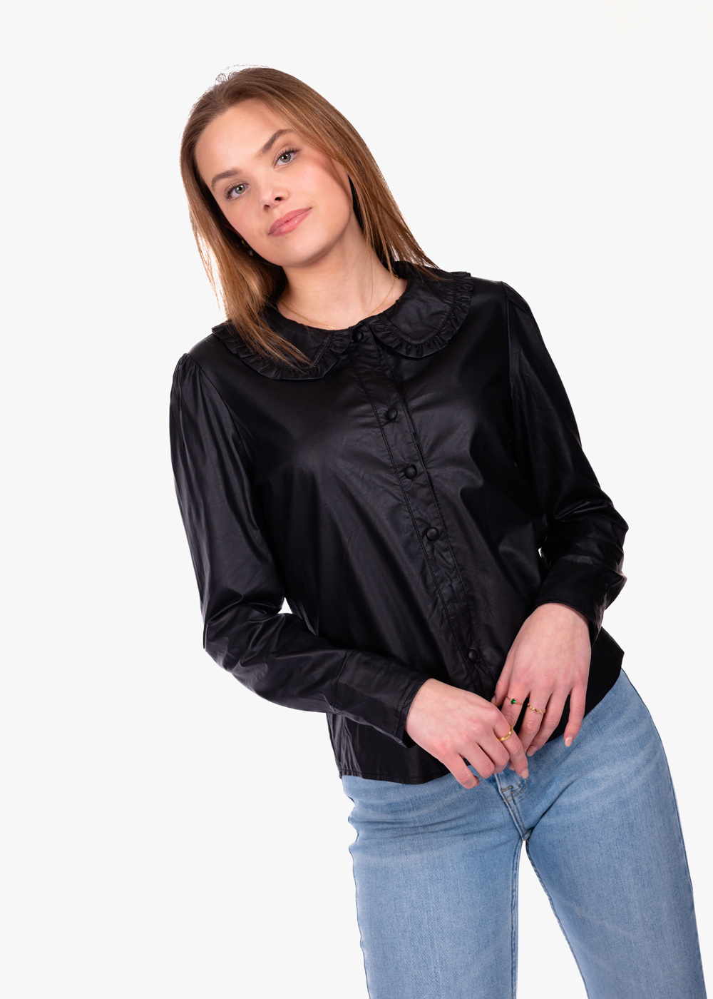 schokkend taal Het is goedkoop Leren blouse met kraagje zwart kopen? Bekijk ons aanbod!