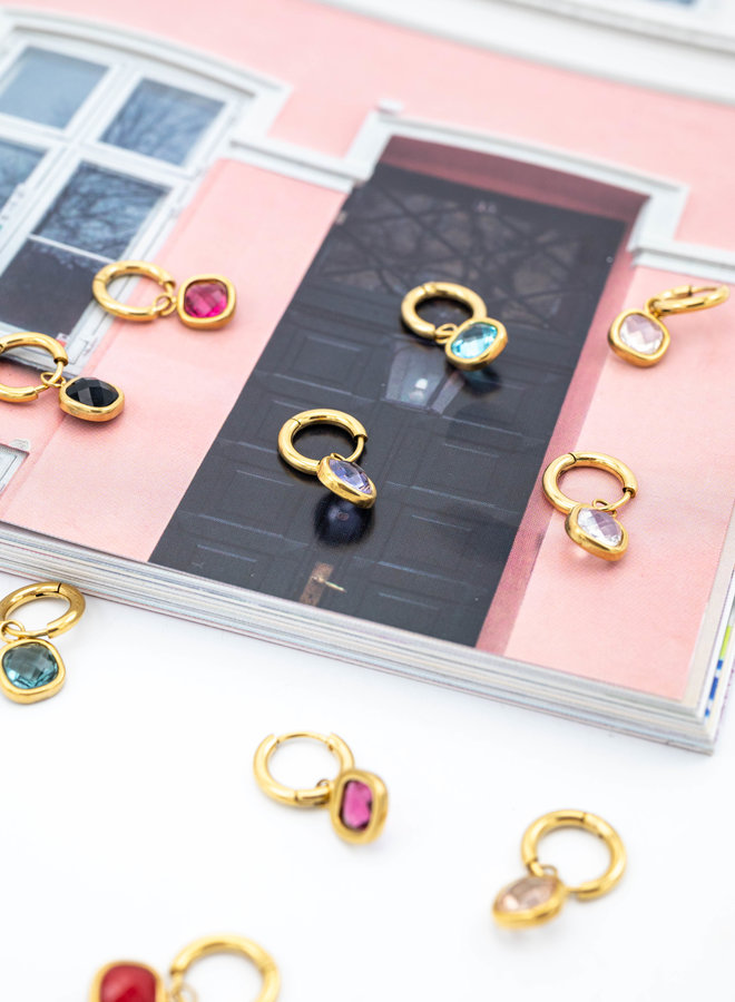 Oorbellen hanger rood vierkant