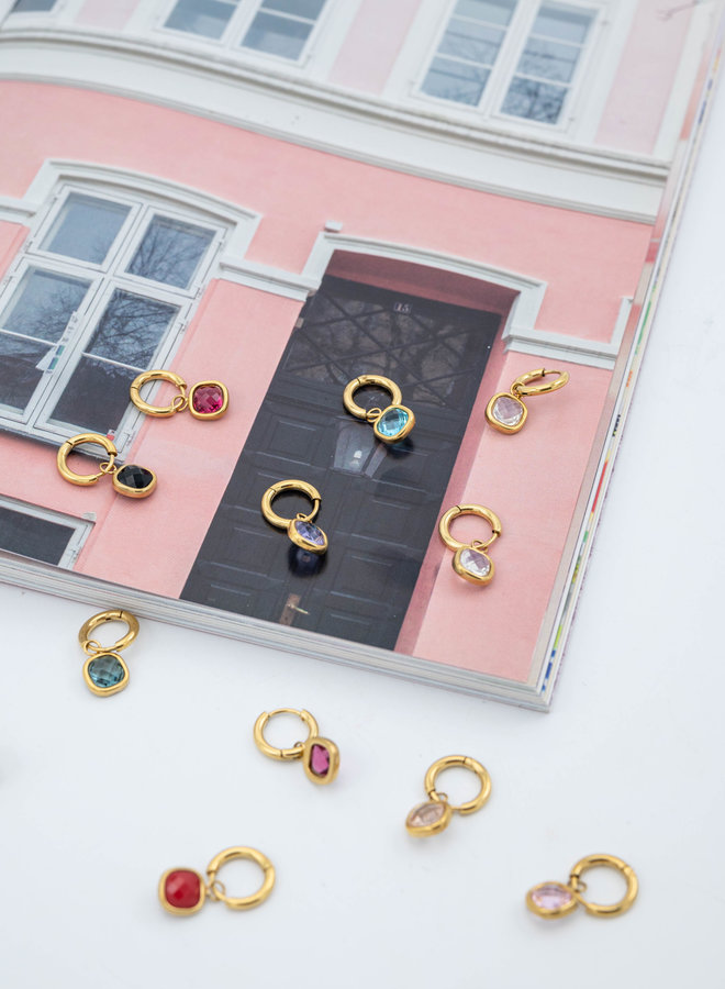 Oorbellen hanger paars vierkant