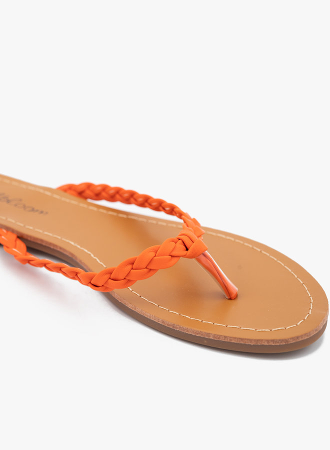 Gevlochten teen slipper oranje