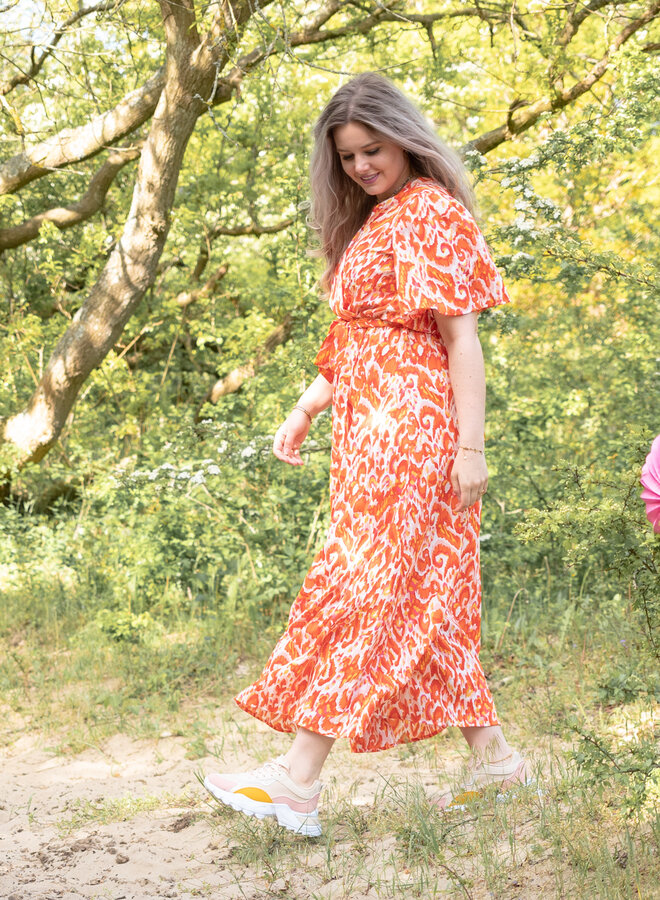 Sneakers beige met roze/oranje