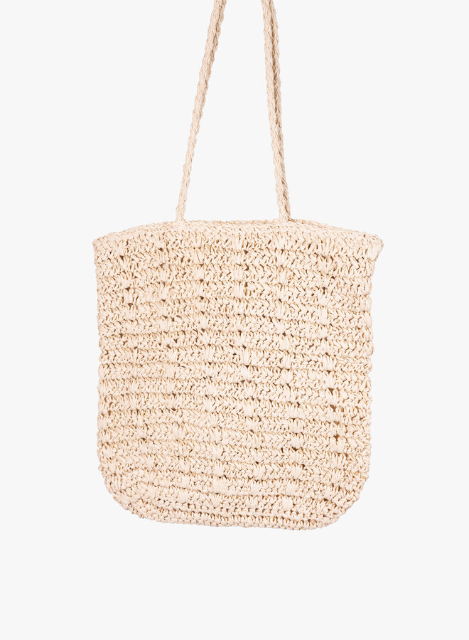 Gevlochten tas met grote hengsels beige