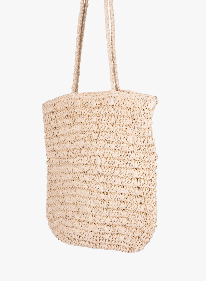 Gevlochten tas met grote hengsels beige