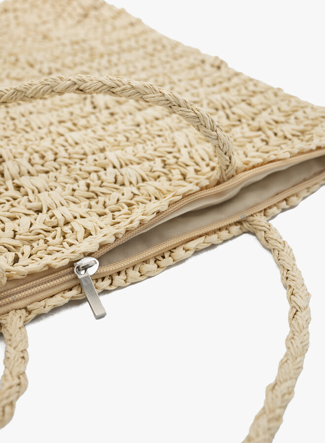 Gevlochten tas met grote hengsels beige