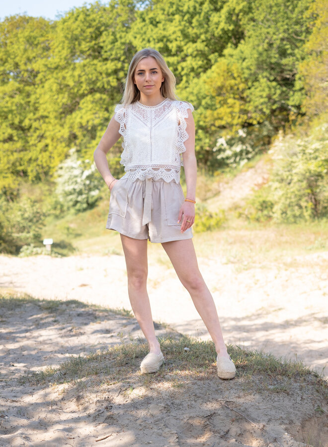 Mouwloze top broderie wit