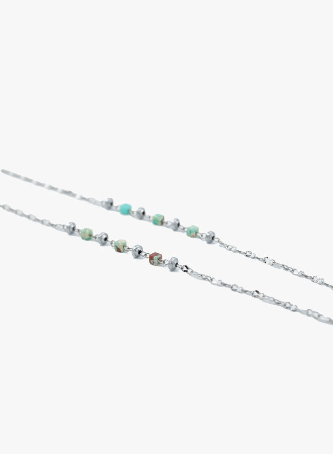 Zonnebril koord zilver met groene kraaltjes