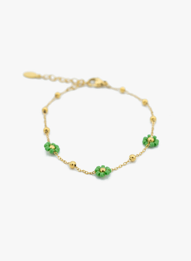 Enkelband met bloemenkraaltjes groen