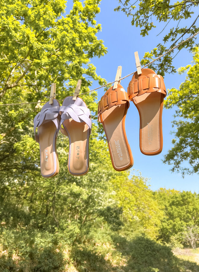 Slipper gevlochten band camel