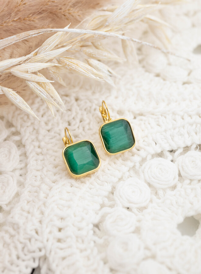 Oorbellen vierkant groen