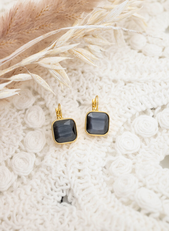 Oorbellen vierkant zwart