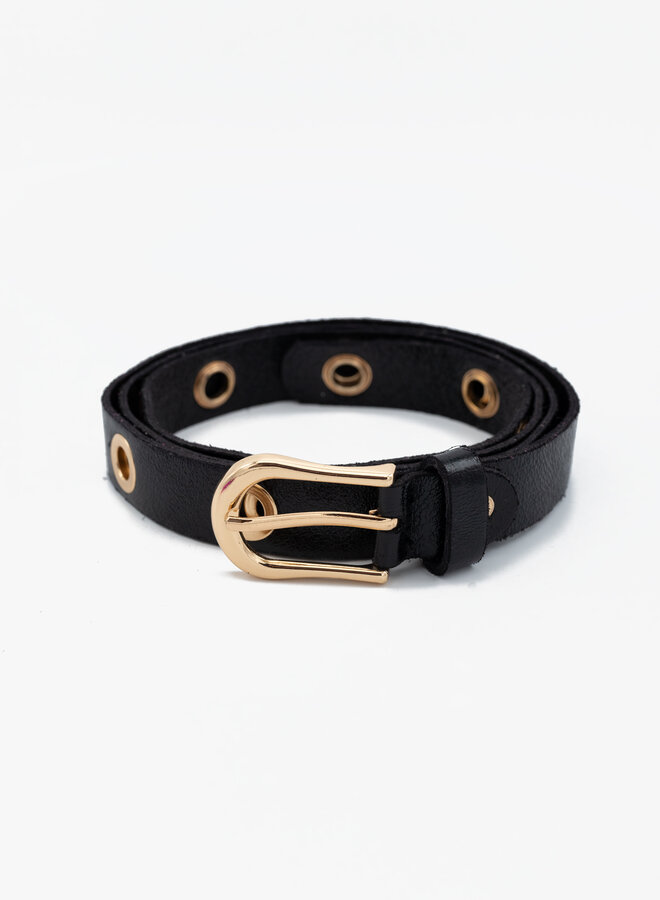 Leren riem metallic zwart
