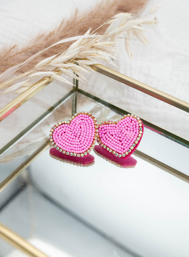 Oorbellen hart roze kralen