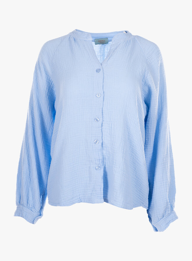 Blouse katoen blauw ronde hals