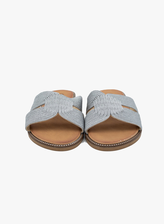 Gevlochten luxe slipper zilver