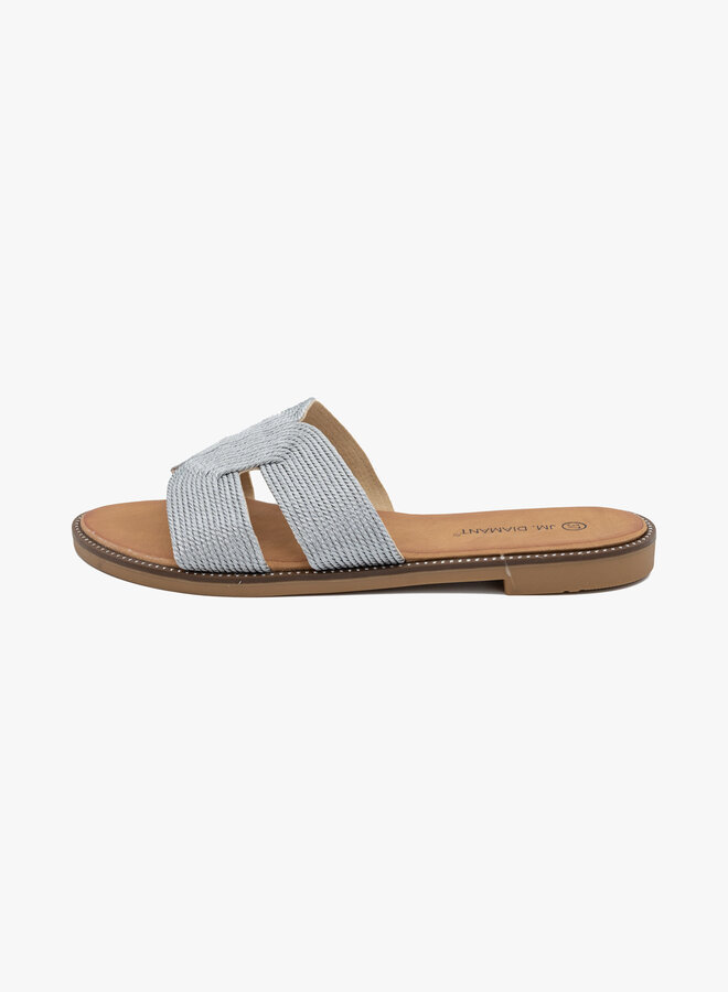 Gevlochten luxe slipper zilver