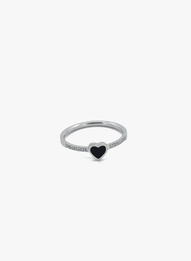 Ring black heart zilver