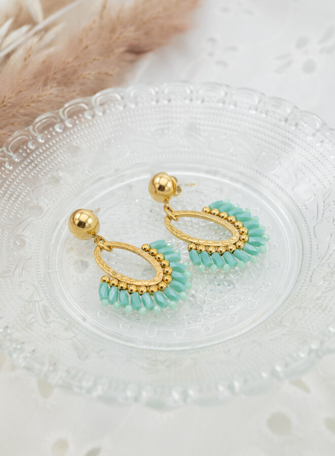 Oorbellen green crystal