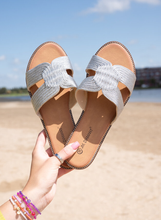 Gevlochten luxe slipper zilver