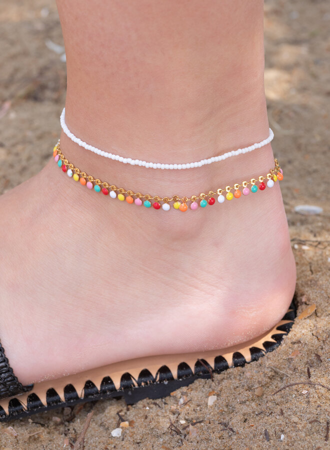 Kralen enkelband wit