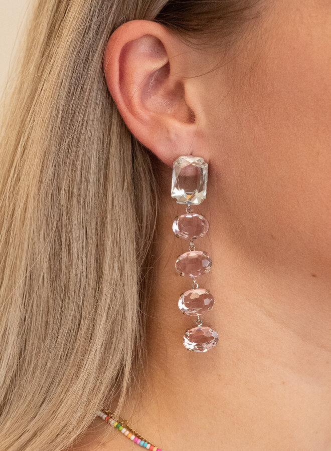 Oorbellen glas roze party