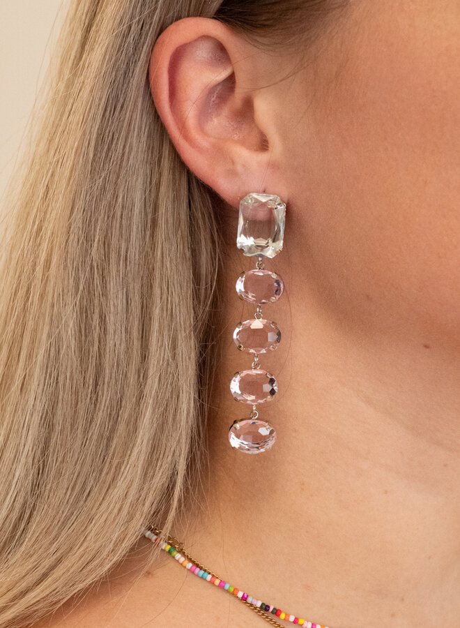 Oorbellen glas roze party