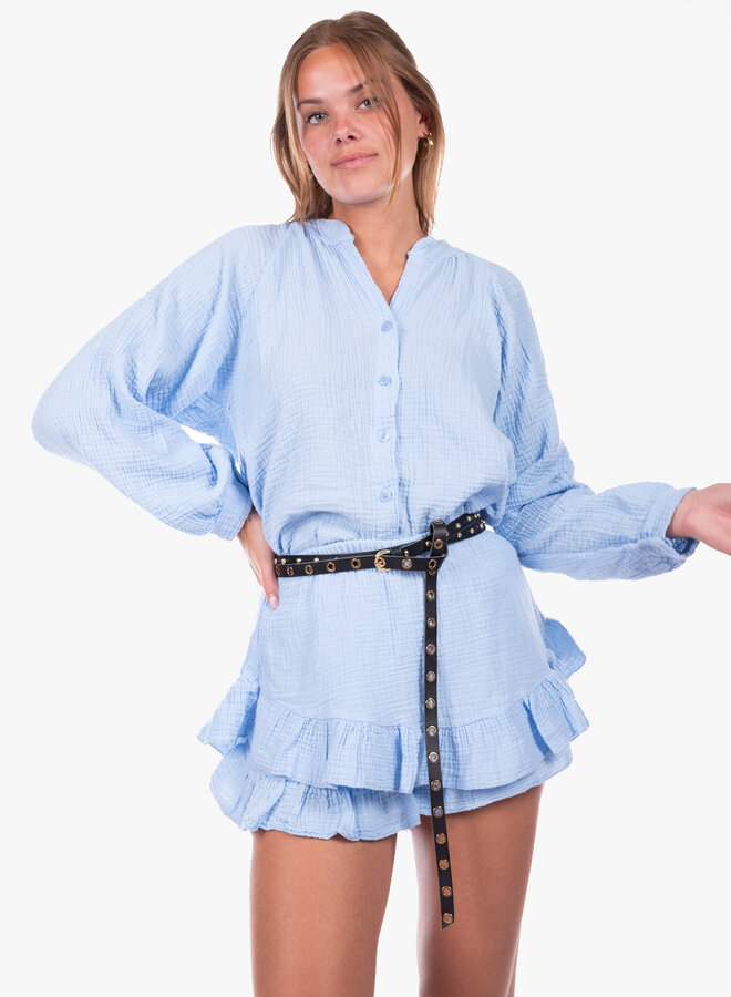 Blouse katoen blauw ronde hals